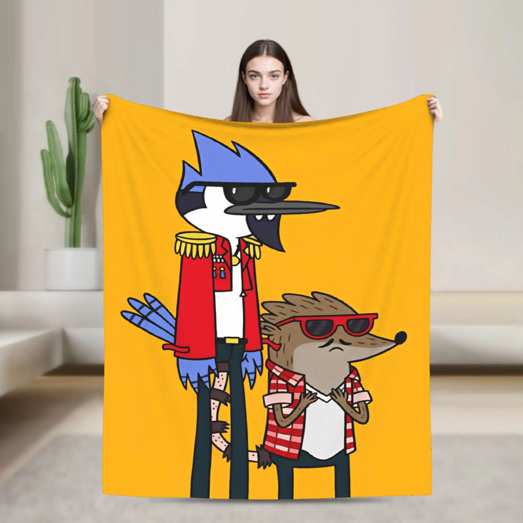 Mordecai And Rigby Regular Show Cartoon Characters Flannel Blanket  Warm Soft Throw Blanket for Bedroom Bedspread Sofa Bed Cover