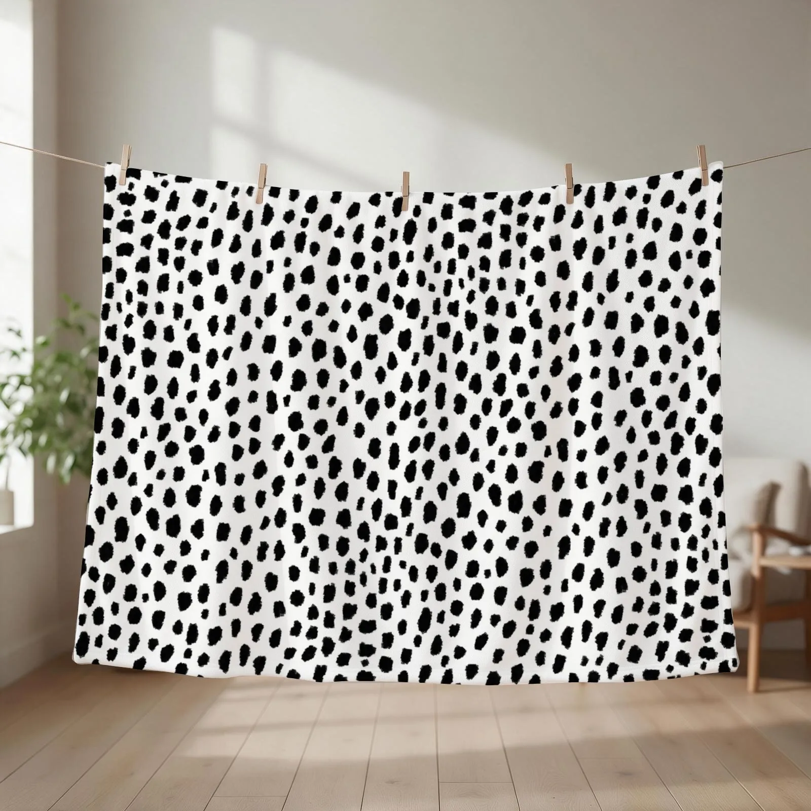 Dalmatian Spots (black/white) Throw Blanket Decoratives Soft Big Multi-Purpose Hair Blankets