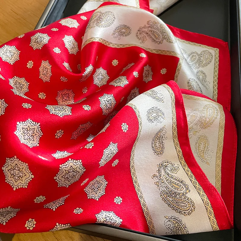 Flower 100% Real Silk Scarf Women Small Luxury Brand Handkerchiefs Hair Ribbon Headband Design Square Neckerchief Female Bandana