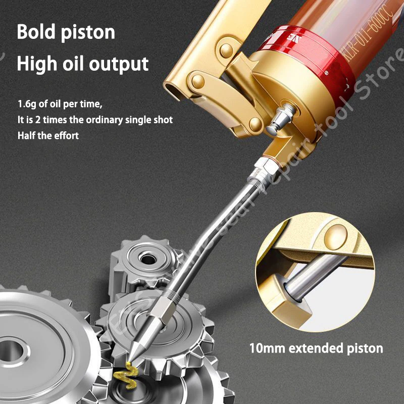 High pressure transparent heavy duty 14000PSI grease gun pistol grip 600cc lubrication with metal extension