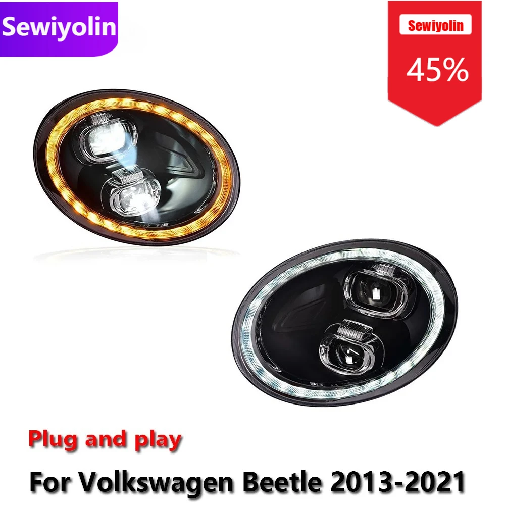 

Автомобильные светодиодные фары DRL в сборе для Volkswagen Beetle 2013-2021Fog DRL тормозной указатель поворота Plug and Play