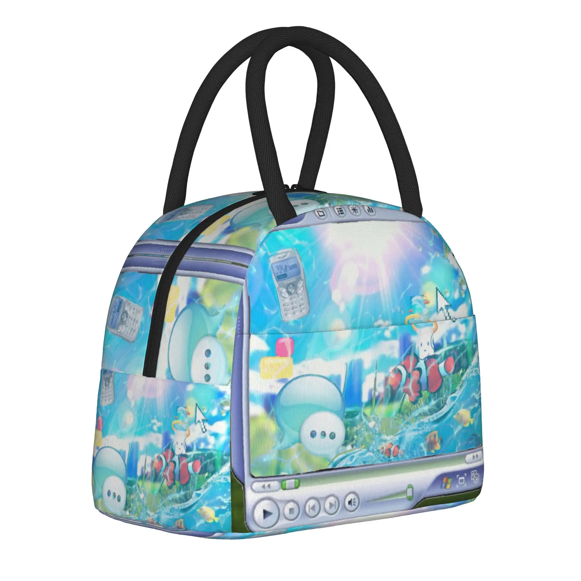 Frutiger Aero Art Vibes Scenery Tote Insulated Lunch Bag Fashion Portable Food Bags Reusable Cooler Thermal For School Spacious