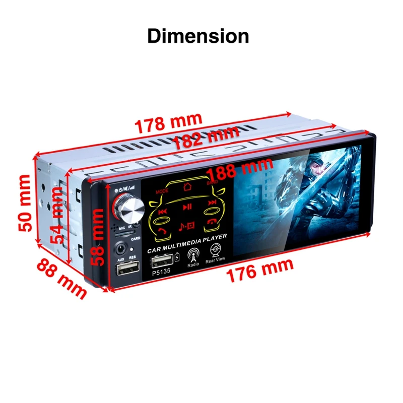 

Автомагнитола 1 Din P5135 с сенсорным экраном 4,1 дюйма и поддержкой микрофона и камеры заднего вида