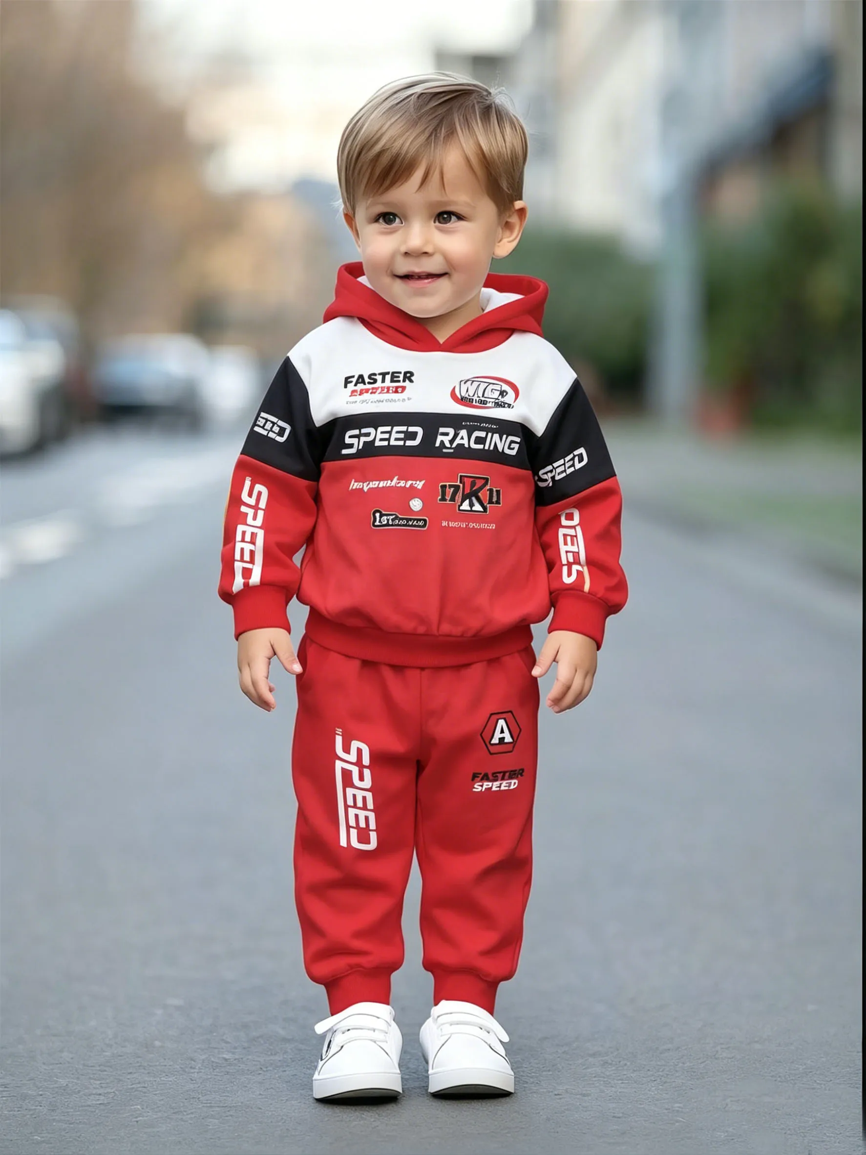 Kids Toddler Boys Color Block Racing Hoodie 2Pcs Set Letter Print Jogger Pants Autumn Sport Tracksuit