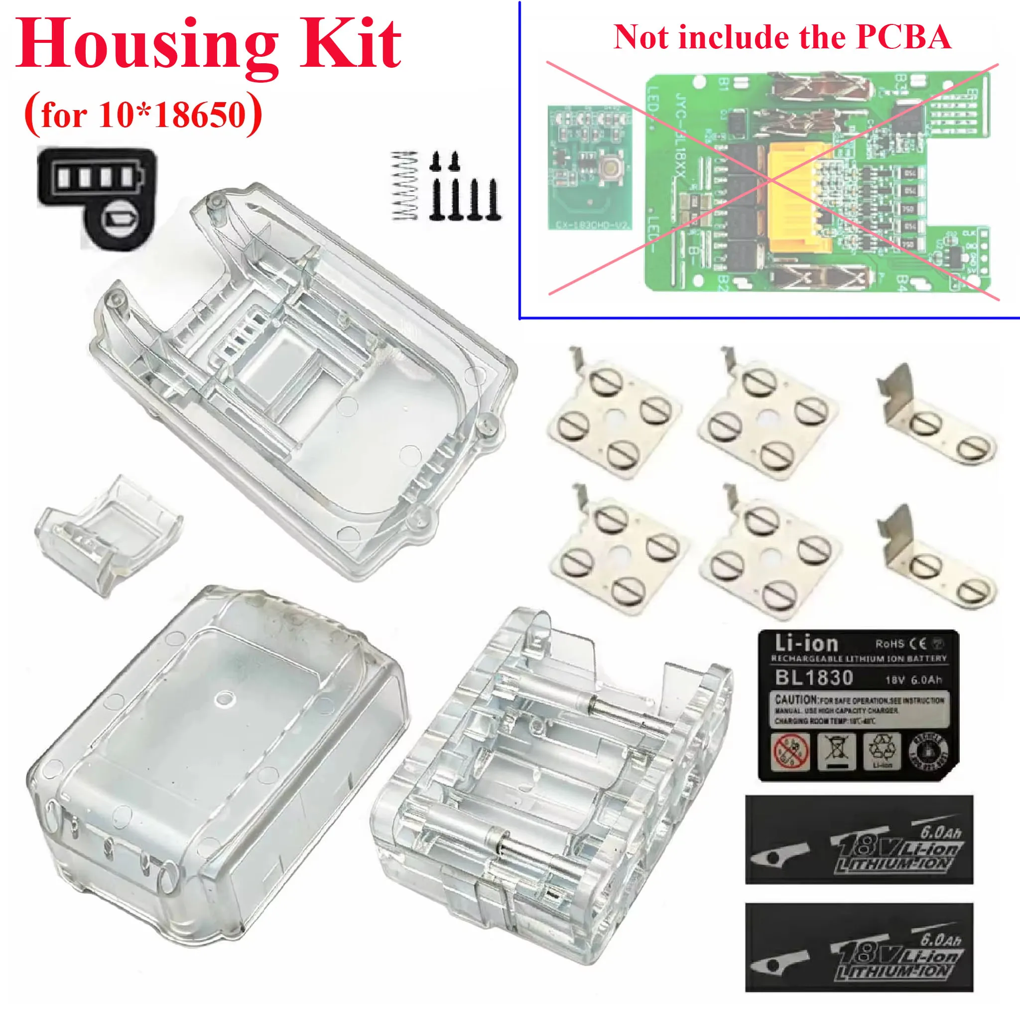 Transparentes Lithium-Batterie-Gehäuse-Kit DIY für Makita 18V Li-Ionen-Batterien BL1830 Box-Gehäuse 10 Zellen 18650 Verbindungslasche – Detail 2