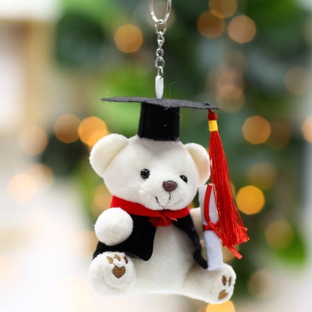 Funny Cute Graduation Bear 12cm Soft Stuffed Bear Keychain Blessing Hanging Dr Bear Backpack Accessory