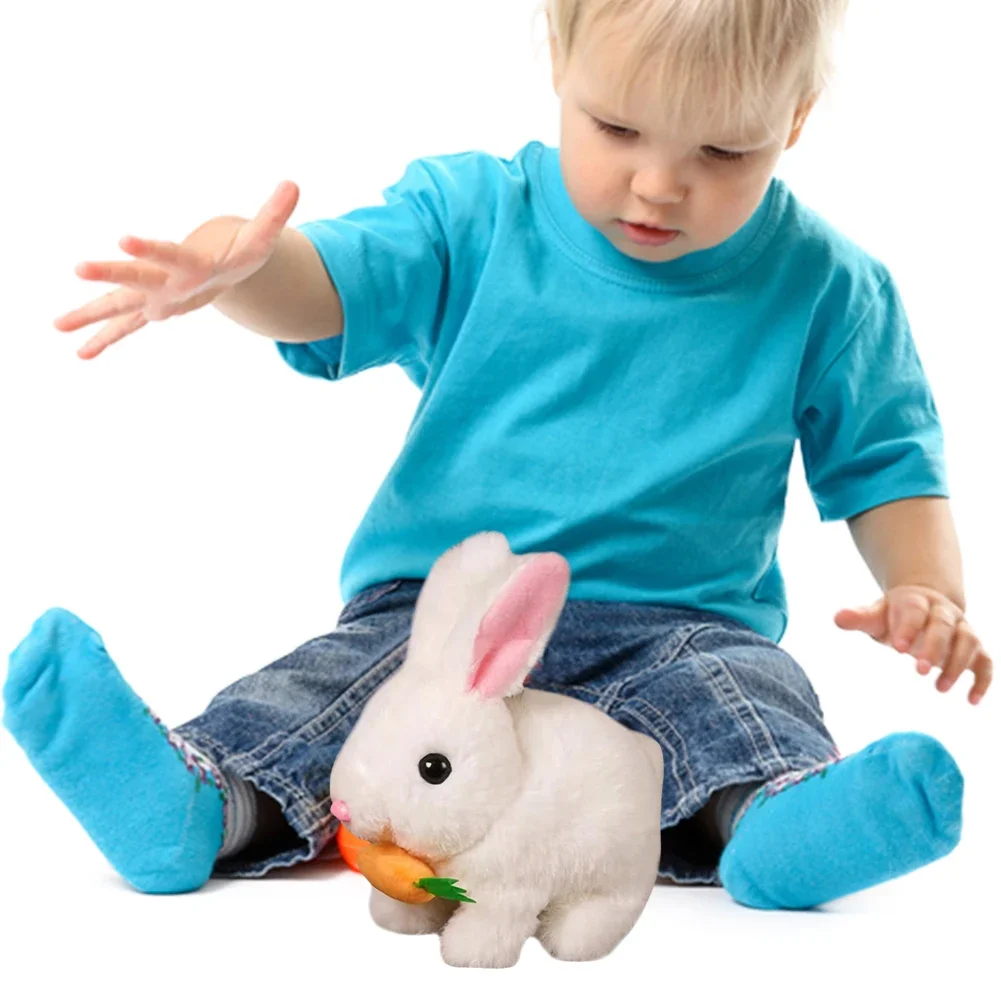 Lindo conejo eléctrico con zanahoria, mascota electrónica interactiva, conejo electrónico, juguete, regalo de cumpleaños para niños