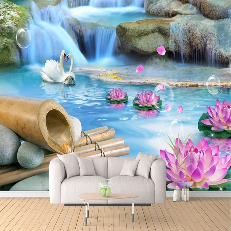 papel-de-parede-personalizado-com-foto-3d-cenario-natural-do-lago-dos-cisnes-mural-para-quarto-sala-de-estar-sofa-parede-de-fundo-para-tv-restaurante-hotel