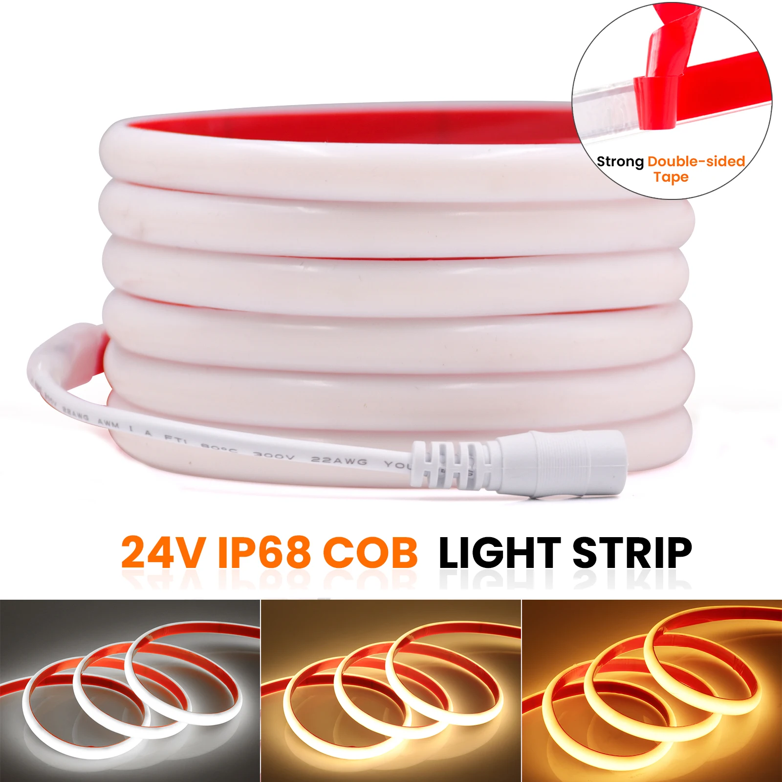 IP68 Waterproof DC 24V COB Neon Strip 320Leds/M 3000K 4000K 6000K White Home Decor Flexible Ribbon Rope LED Light