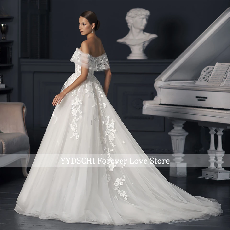 Elegant White Off Shoulder A-Line Wedding Dresses 2025 Boho Lace Appliques Backless Women Plus Size Bride Gowns Vestido De Novia