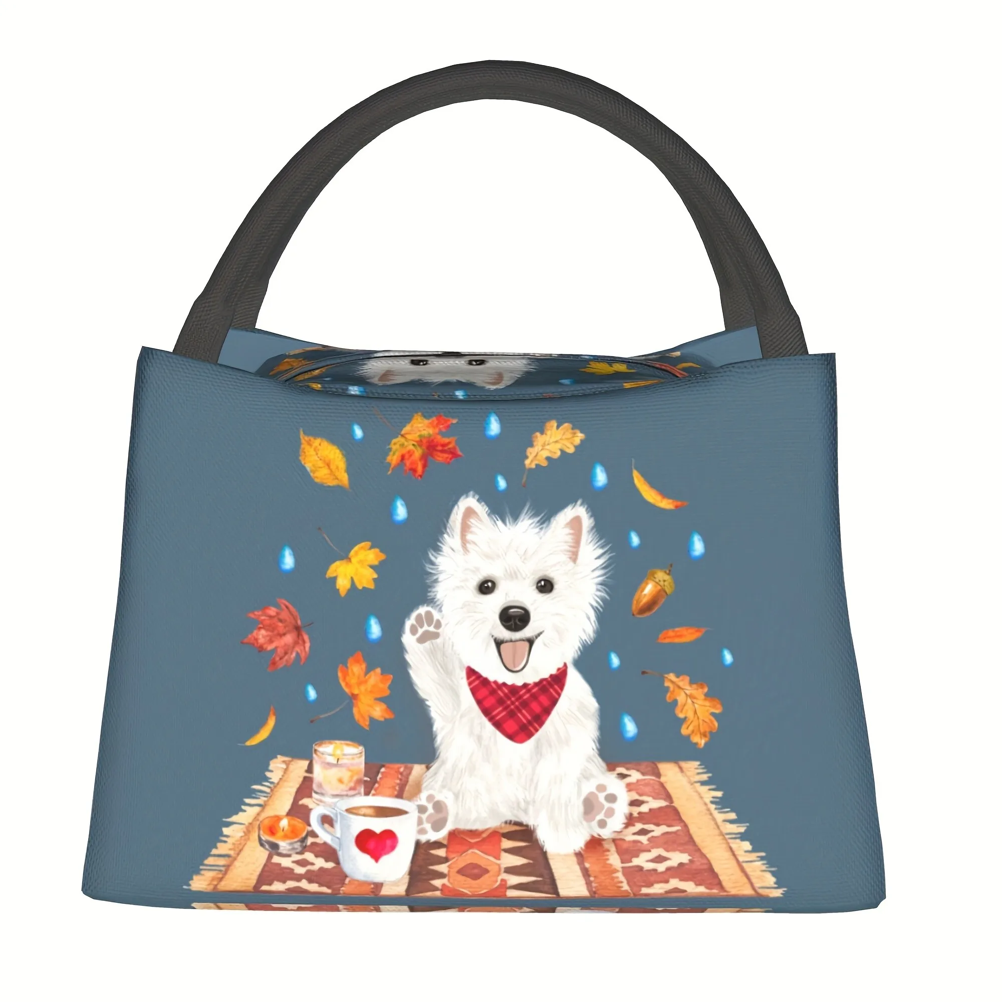 Westie Dog Autumn Picnic Insulated Lunch Bag Portable Reusable Thermal Tote
