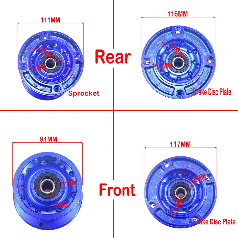 Hub pelek aluminium CNC, lubang poros roda 15MM 32 lubang Ruji depan belakang untuk 10 12 14 17 inci lubang kotoran Sepeda Motocross ban