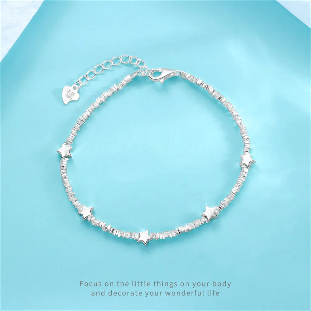 

999 Fine Silver Women's Star and Broken Silver Bracelet Fashion Minimalist Niche INS Style Accessory