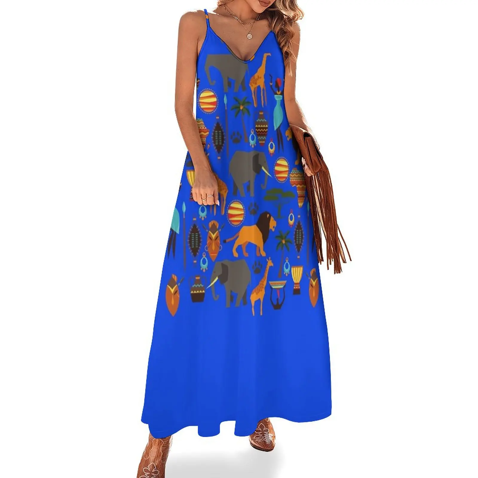

African Animals Sleeveless Dress Long veiled dresses prom clothes dress dresses birthday dress for women