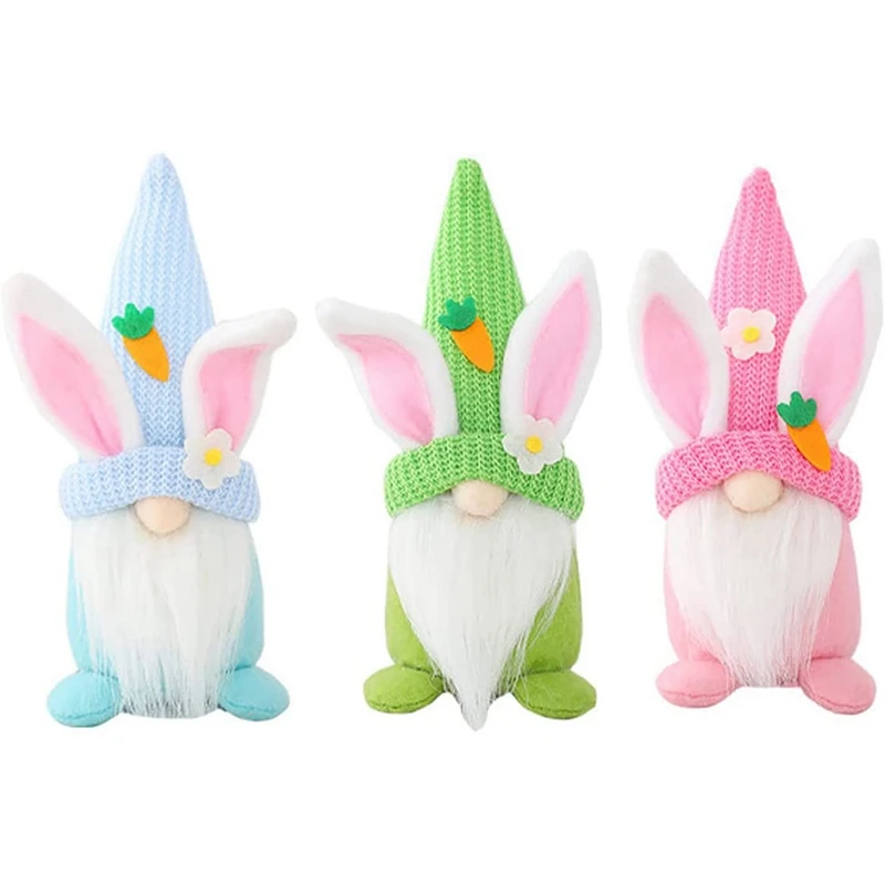 3Piece Easter Gnomes Plush Bunny Gnome Easter Knomes Decorations Easter Bunny Decor Gnomes Plush