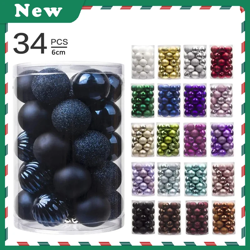 

Christmas Tree Hang Ornaments Shiny Bauble Ball 34pcs/Lot Color 6cm/2.4Inch Decoration Ball For Home Bar Party Decoration