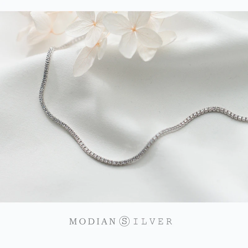 Modian Genuien 925 Sterling Silver olśniewający przezroczysty CZ Choker naszyjnik dla kobiet prezent regulowany łańcuszek pudełkowy oryginalna piękna biżuteria — zdjęcie 5