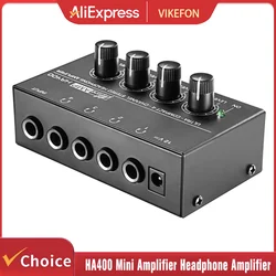 HA400 Mini Amplifier Headphone Amplifier 4 Channels Ultra-Compact Stereo Audio Amplifier Earphone Amplifier With Power Adapter