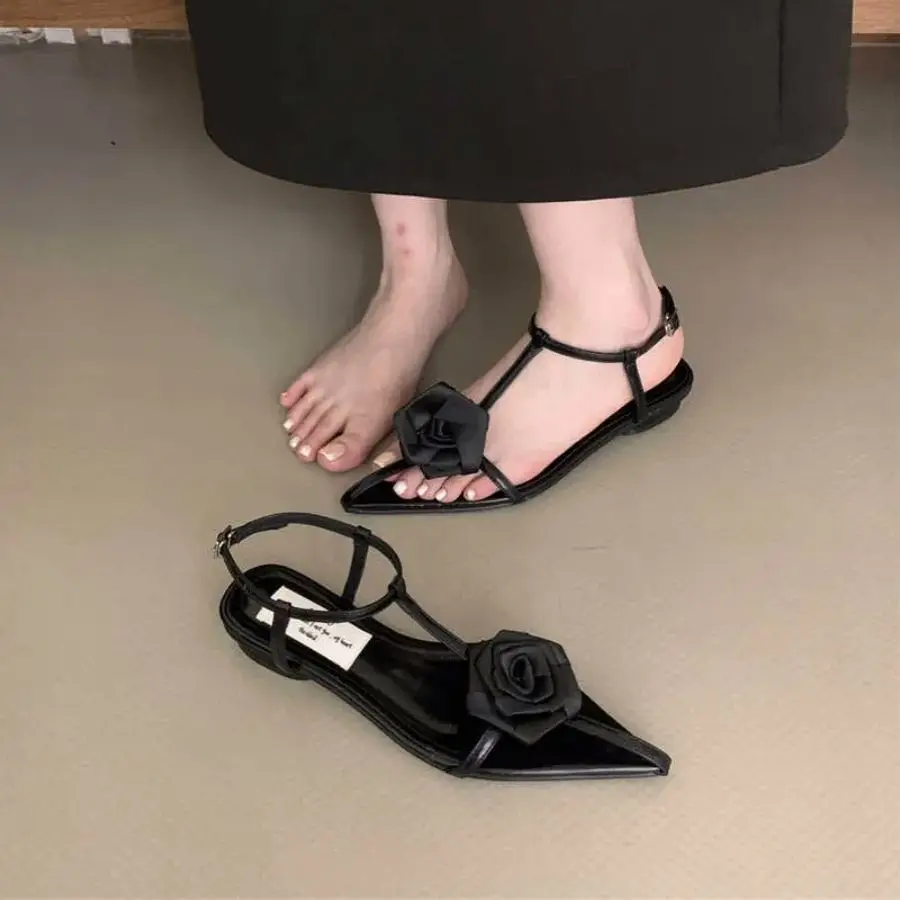 Bailamos Summer New Brand Women Sandal Fashion Big Flower Ladies Elegant Slingback Shoes Narrow Band Flat Ladies Gladiator Shoes