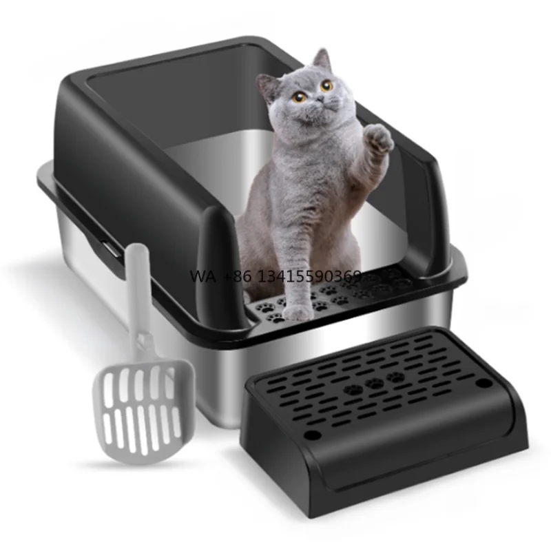

Large Detachable Stainless Steel Cat Box with Lid Easy to Clean Widened Slip Resistant for Large Medium Small Cats