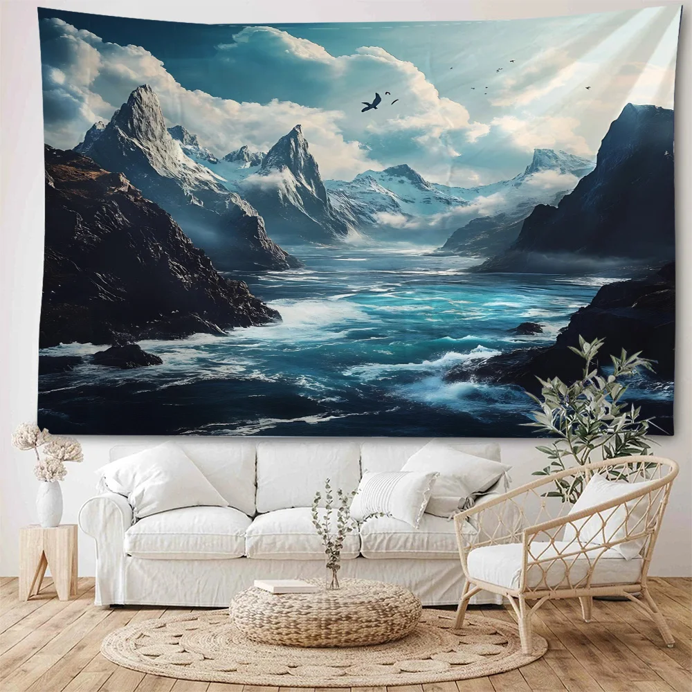 

Beautiful seawater, sea view, beach scenery, tapestry, home background, wall decoration, tapestry