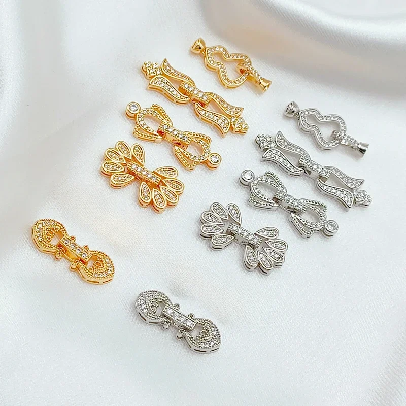 

14K Gold-plated Zirconium-inlaid Gourd Heart Bow Single and Double Row Connecting Buckle Diy Necklace Bracelet Pearl Buckle