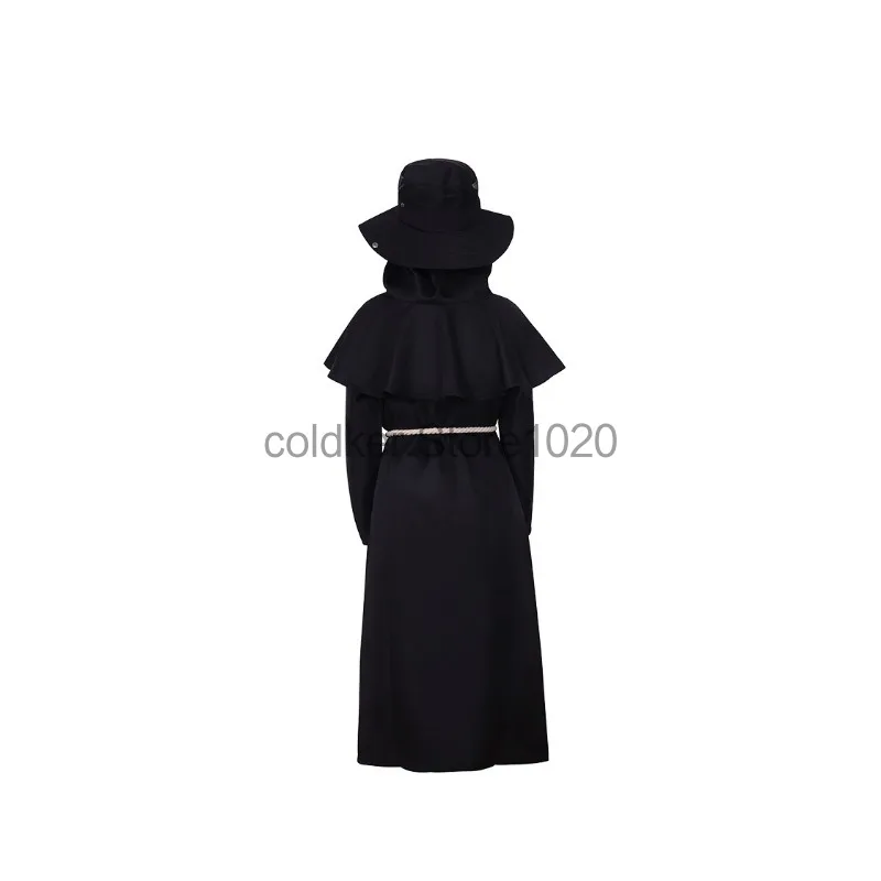 New Halloween Plague Doctor Cosplay Costume for Men Women Evil Black Hooded Robe Crow Beak Mask Adult Carnival Party Outfis view 5