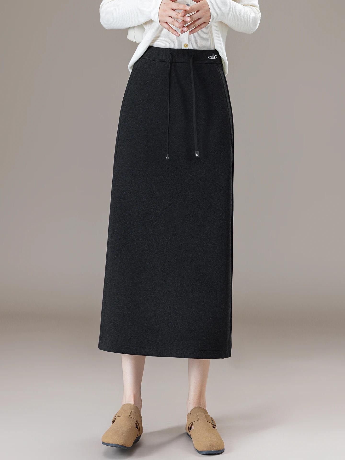 

Юбка А-силуэта с высокой талией женская, осень-зима 2025, новая, с эластичным поясом, утягивающая, драпированная, с разрезом, прямого кроя, для повседневной носки