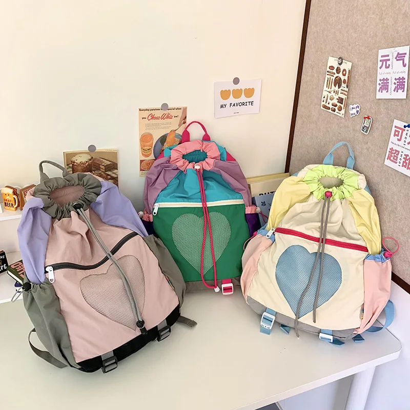 Color-blocked schoolbag, waterproof nylon fabric, sweet and cute backpack for girls, large-capacity backpack for campus