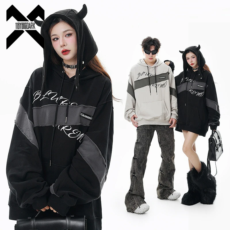 

Men Hoodie Y2K Patchwork Letter Embroidered Hooded Sweatshirt Streetwear 2023 New Harajuku Hoodies