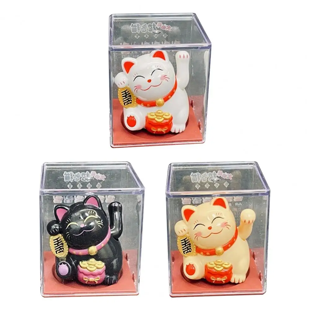 Solar Energy Welcome Lucky Cat Figurine Shaking Hand Chinese Style Light Energy Fortune Cat Statue Car Center Console Ornament