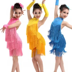 Bambini ragazze danza vestiti di pancia bambini Tango gonna carnevale usura Dancewear costumi di Salsa latina nappa vestito da ballo