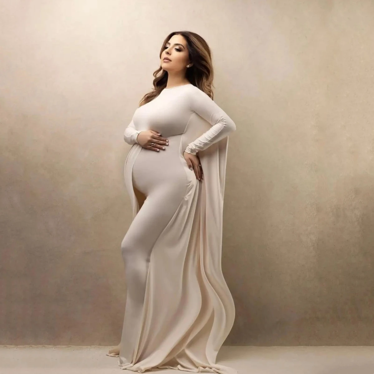 Bat Sleeve Maternity Long Dress Stretchy Bodycon Baby Shower Party Dress O-neck Pregnancy Photo Shoot Dress