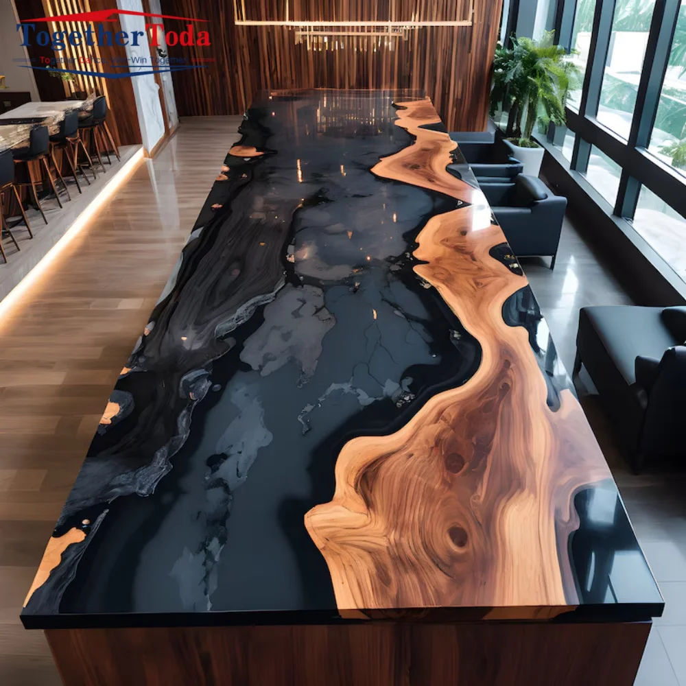Luxurious Floating River Coffee Table With Wooden Tabletop Popular River View Epoxy Dining Table Of High Quality