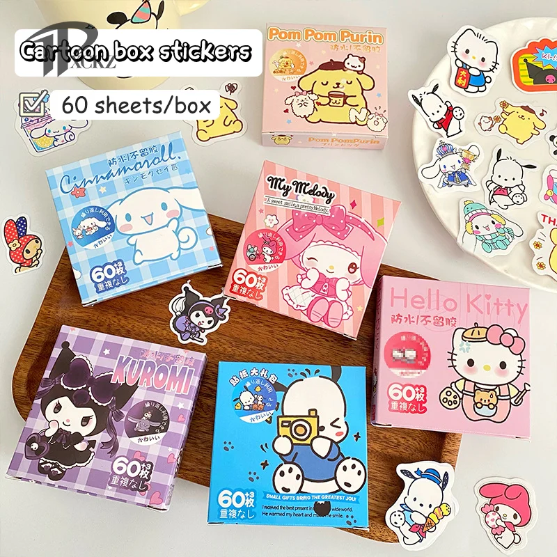 

60Pcs Cartoon Cute Sanrio Stereoscopic Waterproof Anime Stickers Mobile Phone Water Cup Journal Computer Luggage Stickers Decals