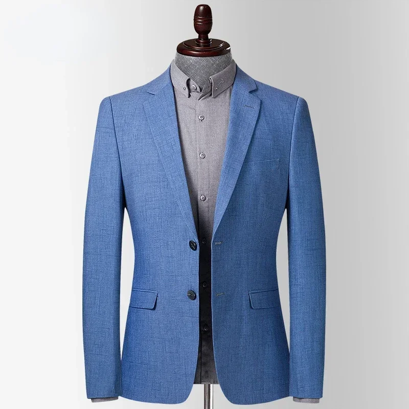 Mens Spring Thin Casual Suit Blue Non-iron Slim Fit Long Sleeve Button Up Top Suit Blazer Plus Size Man Business Suit Jacket 4xl