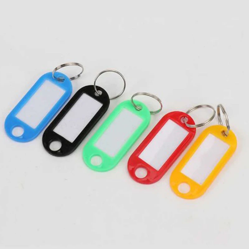 70 stücke Bunte Kunststoff Keychain Karte Halter Schule Schlüsselanhänger Beschreib ID Tags Büro Business Gepäck Tags Split Ring Schlüssel platte