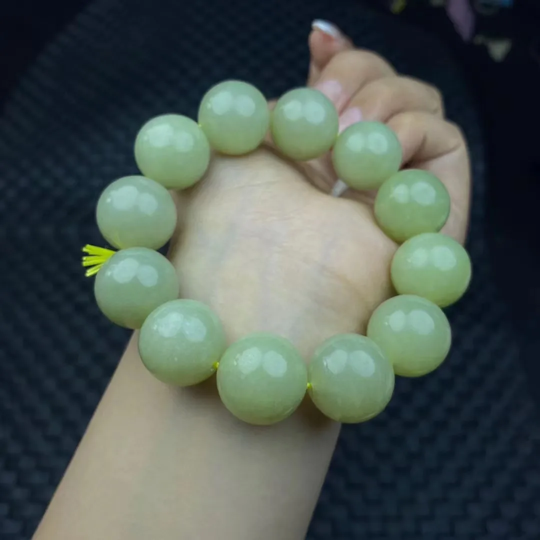 Natural 100% real yellow hetian jade Carving round beads bracelets for couples woman men Gift with jade bracelet