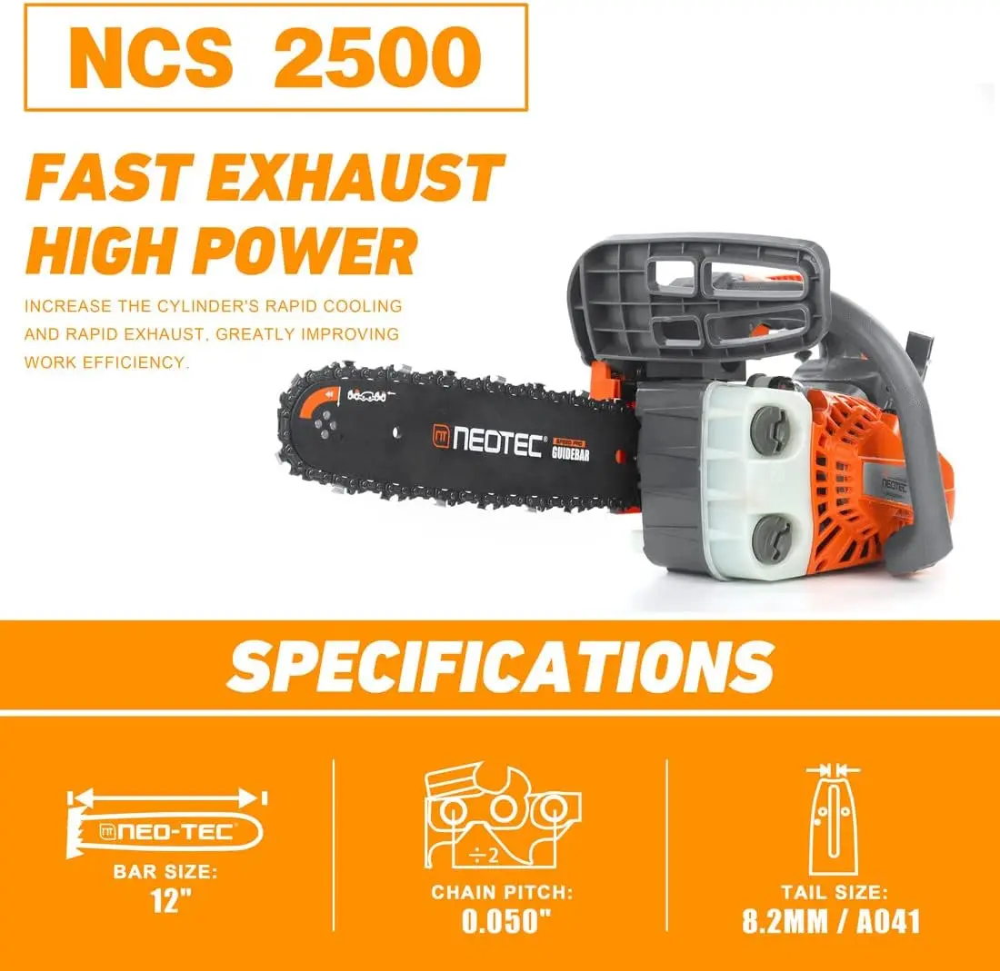 12'' Top Handle Gas Chainsaw,2-Stroke 25.4cc Portable Chain Saws for Trees Gas Powered Wood Cutting