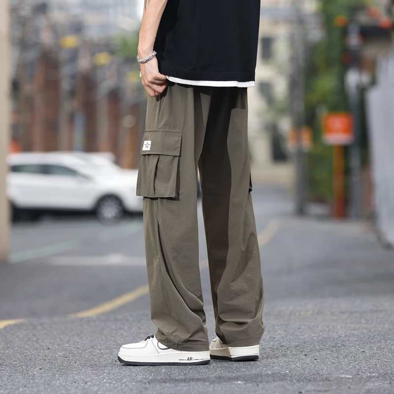 メンズラージポケットパンツ,ワイドレッグパンツ,バギー,カジュアル,韓国版,秋