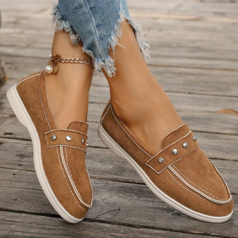 

2024 New High Quality Spring and Autumn Casual Loafers Women's Suede Metal Studs Comfort Flat Walking Driving Shoes