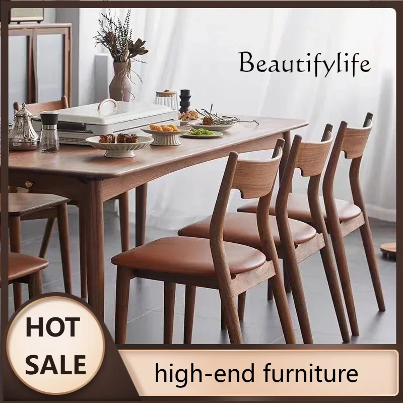 c X North American Black Walnut All Solid Wood Dining Chair Nordic Light Luxury Household Back Chair Soft Bag Book Desk Chair