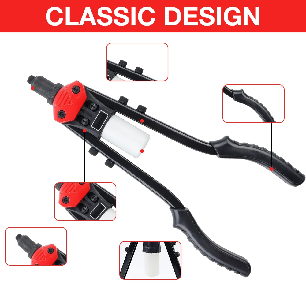 Professional Rivet Gun Kit, For Riveting 2.4mm, 3.2mm, 4.0mm, 4.8mm, 6.4mm Rivet, 250pcs Rivets Optional, Home Manual Rivet Tool