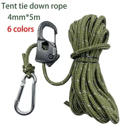5m Camping Tent Cord Adjuster Wind Rope Tie Down Reflective Tightener Fastening Pulley Ratchet Awning Rope Buckle