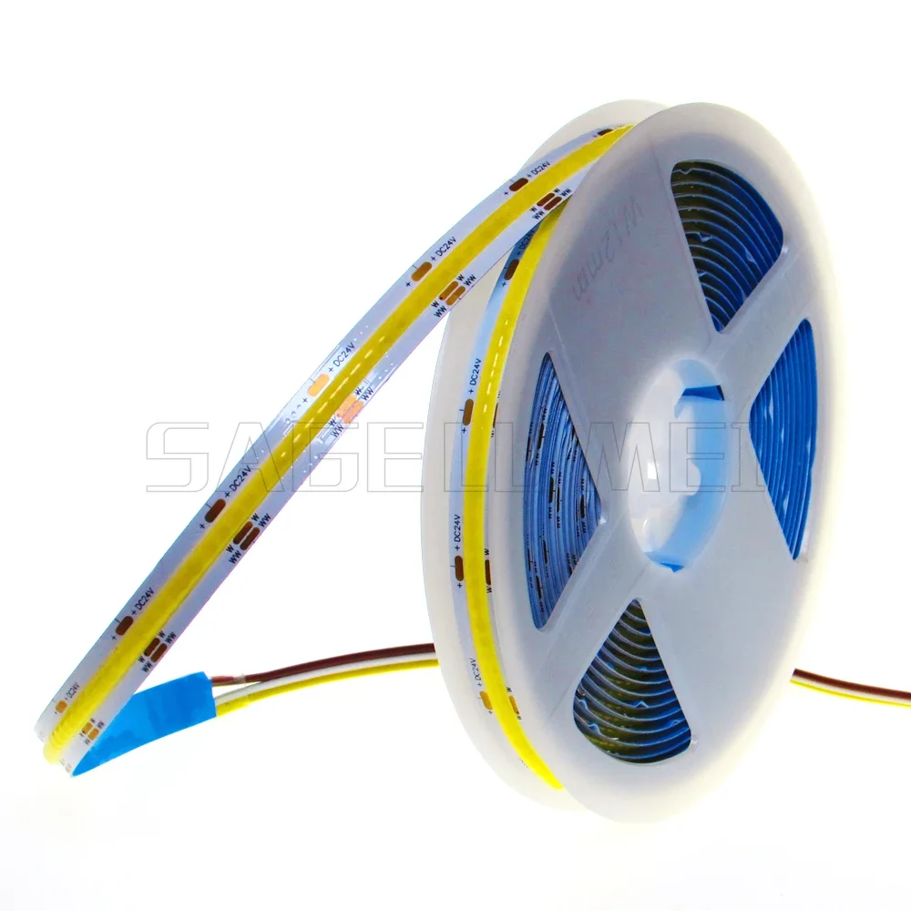 COB CCT LED Strip Lights 608 LEDs/m 10mm High Density Flexible Dimmable FOB Led Tape 2700K to 6500K Changeable Lighting DC12V24V