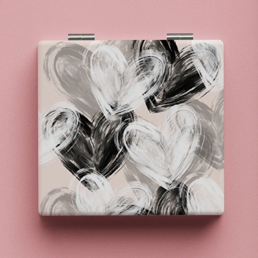 ภาพวาดสีน้ํามันบทคัดย่อสไตล์รูปแบบพับกระจกแต่งหน้ากระจกเครื่องสําอางแบบพกพากระจกพกพาสองด้านมินิ