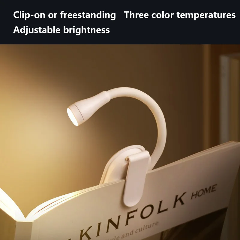 Clip LED Reading Light Portable USB Rechargeable Book Light Clip-on Bed Night Light Stepless Dimmable Eye Protection Desk Lamp