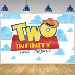 Two Infinity and Beyond Backdrop 2nd Birthday Hat Blue Clouds Birthday Party Supplies Decorations Photography Background for