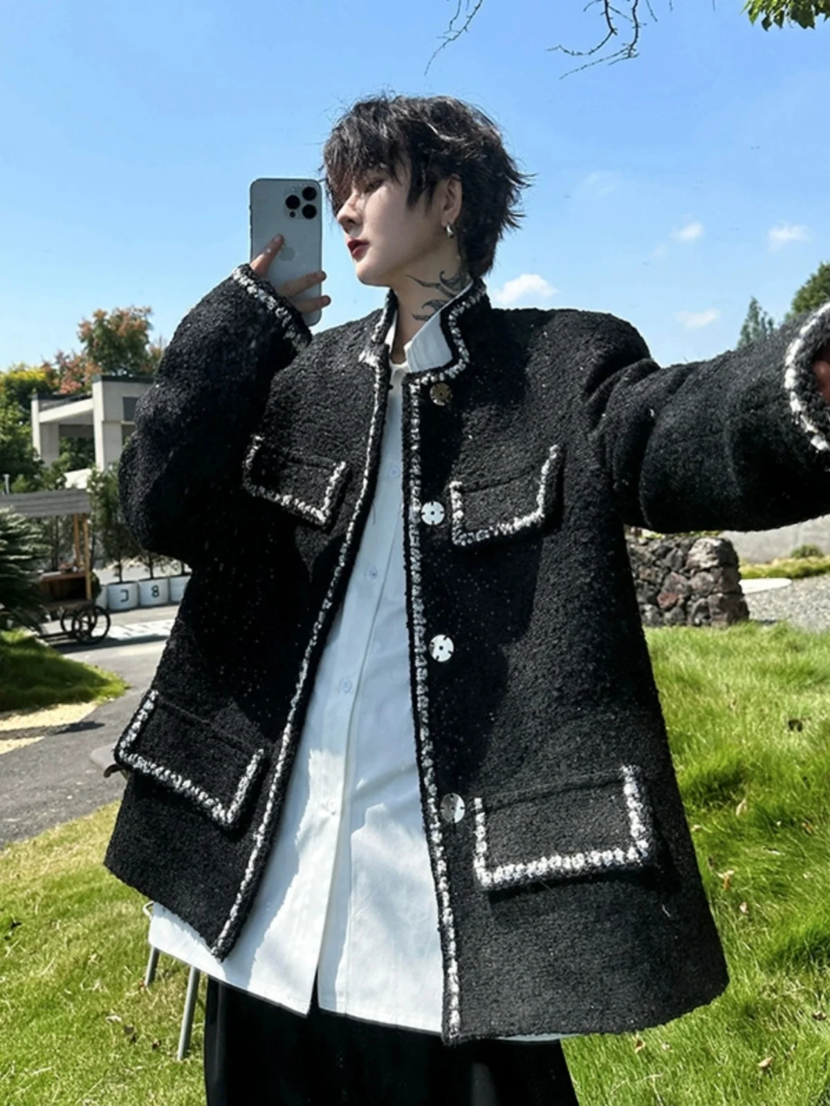 

Faionable Sequin Stand Collar Jaet Ele Youthful Sle Autumn Winter New Arrival Men's Suiting Top Quali Brand