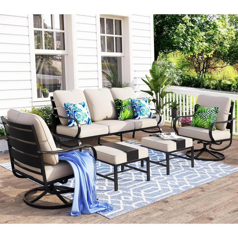 

5 Pieces Patio Conversation Sets,Outdoor Metal Furniture Sofas Wrought Iron Frame with Beige Cushion for Patio Courtyard Balcony